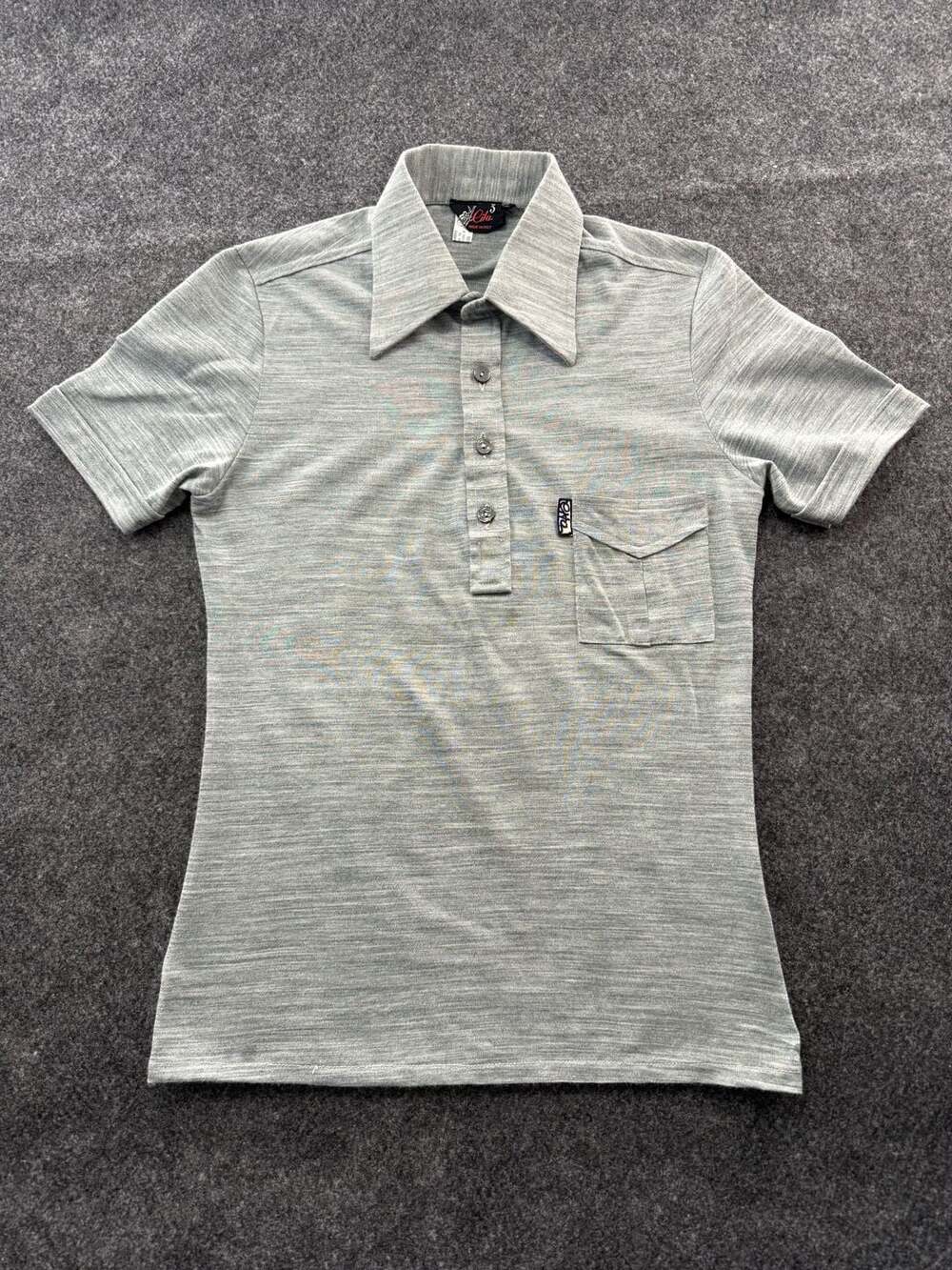Cita Vintage 70s Made in Italy Grey Acrylic Short Sleeve Polo Shirt Size 3